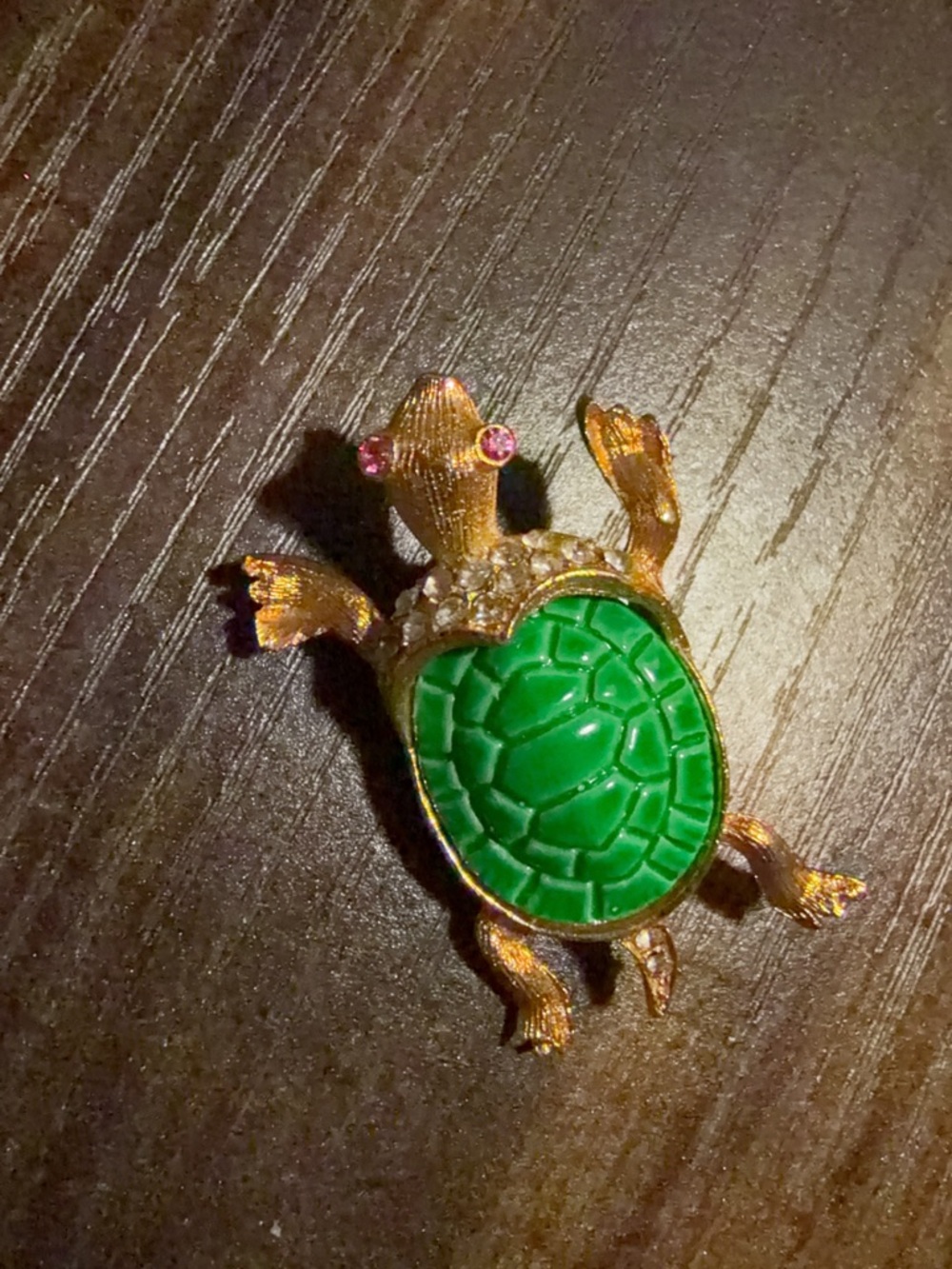 Gold Turtle brooch with Green Shell